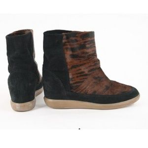 Faux Tiger Print Calf Hair/Suede Wedge Boots